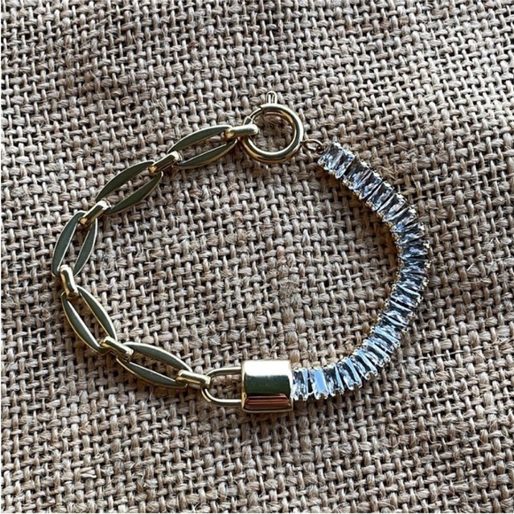 Gold Plated Waterproof Lock Chain Bling Cubic Zirconia Bracelet Sparkly New - Picture 9 of 11